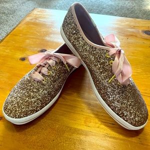 Keds Kate Spade “champagne” glitter tennis shoes size 7.5